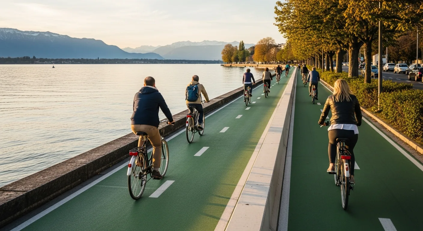Piste cyclable le long du Rhône à Genève
